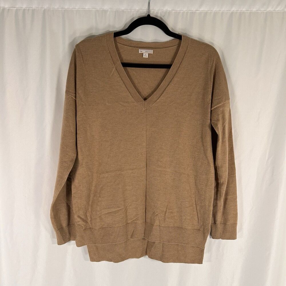 Gap Wool Blend Blouse Women's Small Brown Knit Vneck Long Sleeve Pullover